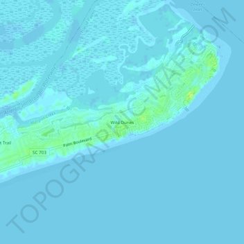 Carte topographique Wild Dunes, altitude, relief