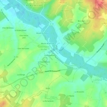 Carte topographique Coussac, altitude, relief