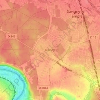 Carte topographique Nandy, altitude, relief
