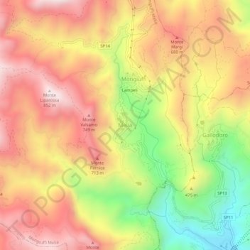 Carte topographique Melia, altitude, relief