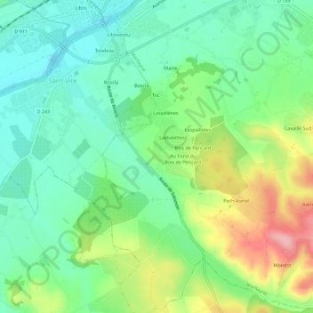 Carte topographique Brugou, altitude, relief