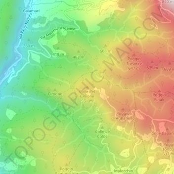 Carte topographique Colle del Cimone, altitude, relief