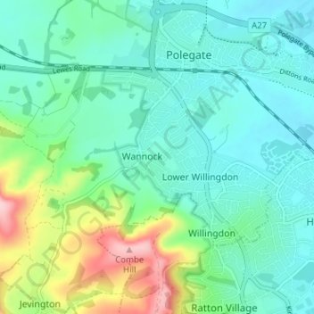 Carte topographique Wannock, altitude, relief