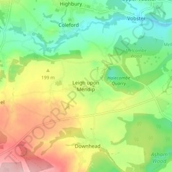 Carte topographique Leigh upon Mendip, altitude, relief