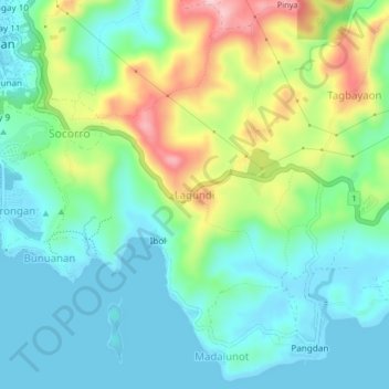 Carte topographique Lagundi, altitude, relief