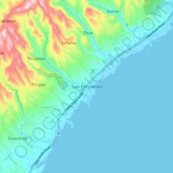 Carte topographique San Fernando, altitude, relief