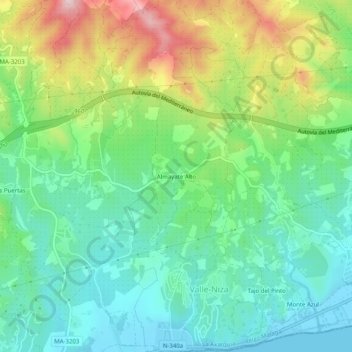 Carte topographique Almayate Alto, altitude, relief