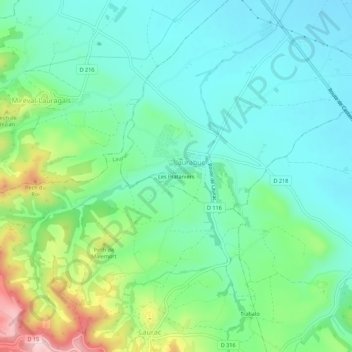 Carte topographique Les Prataniers, altitude, relief