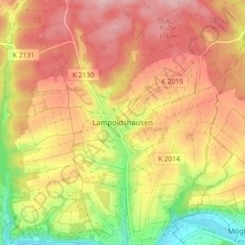 Carte topographique Lampoldshausen, altitude, relief