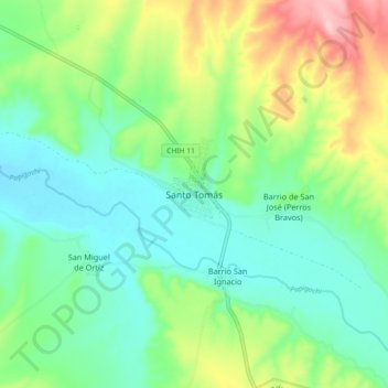 Carte topographique Santo Tomás, altitude, relief