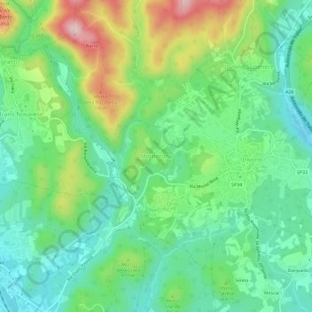 Carte topographique Mornerona, altitude, relief