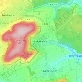 Carte topographique Lautenhausen, altitude, relief