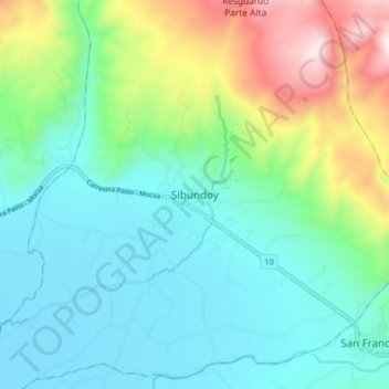 Carte topographique Sibundoy, altitude, relief