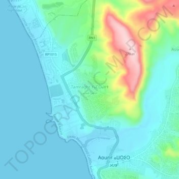 Carte topographique Tamraght, altitude, relief