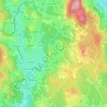 Carte topographique Tardivier, altitude, relief