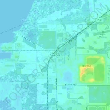 Carte topographique Piney Point, altitude, relief