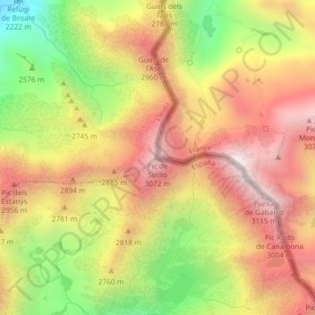 Carte topographique Pic de Sotllo, altitude, relief