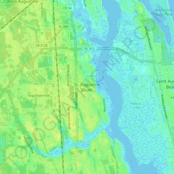 Carte topographique St. Augustine South, altitude, relief