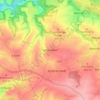 Carte topographique Seifersdorf, altitude, relief