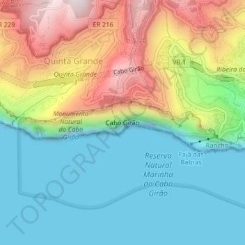 Carte topographique Cabo Girão, altitude, relief