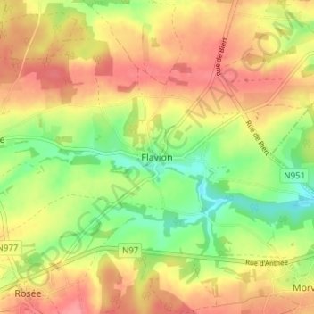 Carte topographique Flavion, altitude, relief