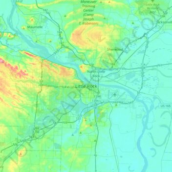 Carte topographique Little Rock, altitude, relief
