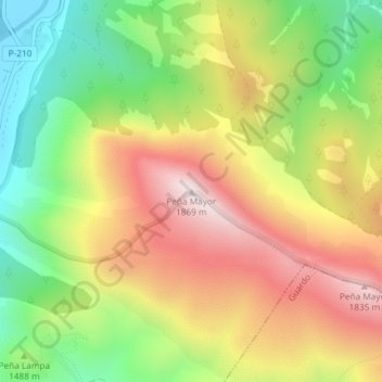 Carte topographique Peña Mayor, altitude, relief
