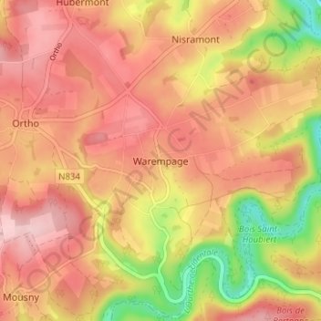 Carte topographique Warempage, altitude, relief