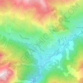 Carte topographique Les Prats, altitude, relief