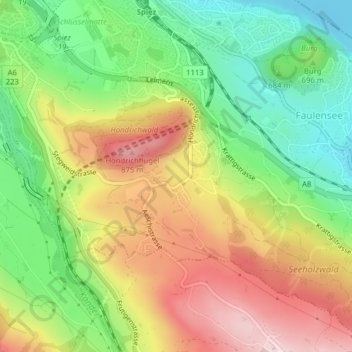 Carte topographique Hondrich, altitude, relief