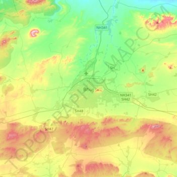 Carte topographique Bhuj, altitude, relief