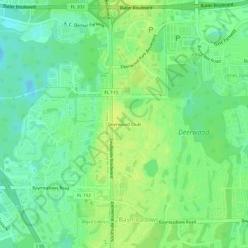 Carte topographique Deerwood Club, altitude, relief