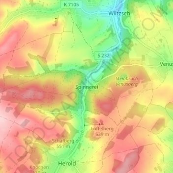Carte topographique Spinnerei, altitude, relief