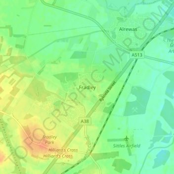 Carte topographique Fradley, altitude, relief