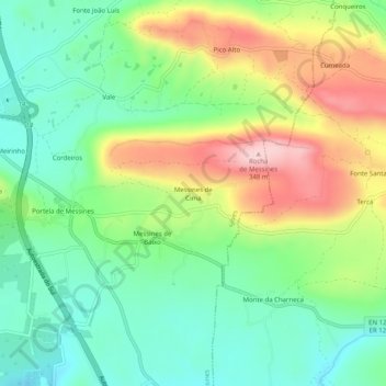 Carte topographique Messines de Cima, altitude, relief