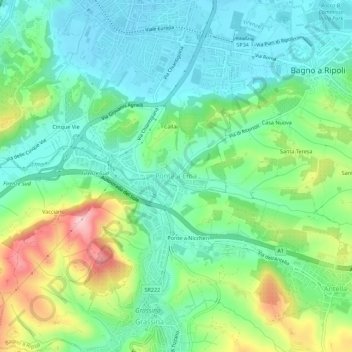 Carte topographique Ponte a Ema, altitude, relief