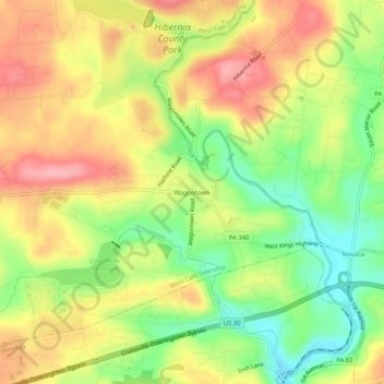 Carte topographique Wagontown, altitude, relief