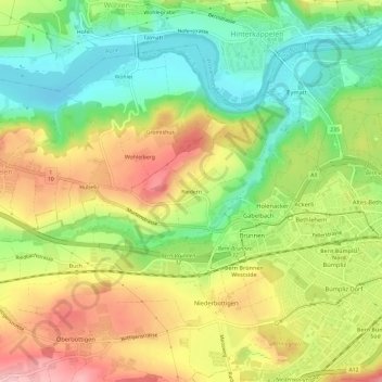 Carte topographique Riedern, altitude, relief