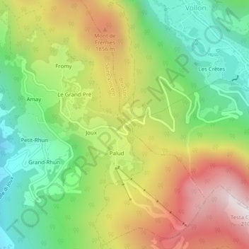 Carte topographique Col de Joux, altitude, relief