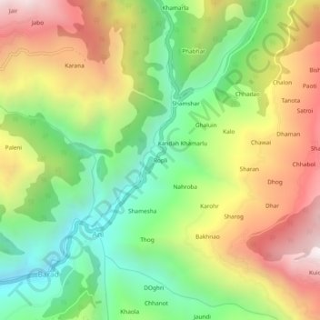 Carte topographique Ropli, altitude, relief