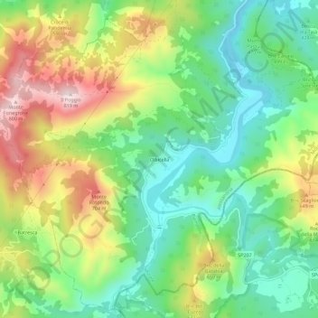 Carte topographique Olbicella, altitude, relief