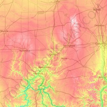 Carte topographique Dayton, altitude, relief