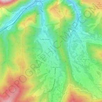 Carte topographique Fuilla, altitude, relief