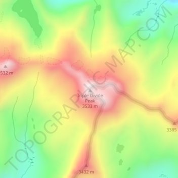 Carte topographique Triple Divide Peak, altitude, relief