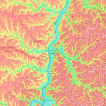 Carte topographique Wheeling, altitude, relief