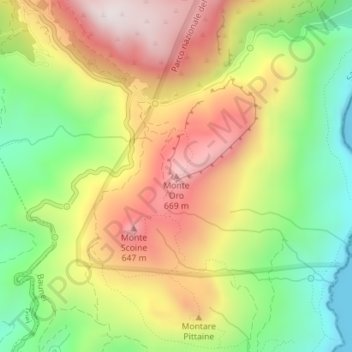 Carte topographique Monte Oro, altitude, relief