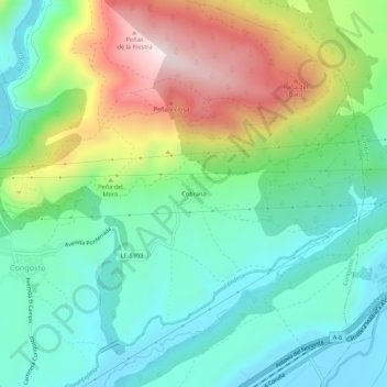 Carte topographique Cobrana, altitude, relief