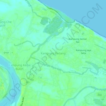 Carte topographique Kampung Badang, altitude, relief