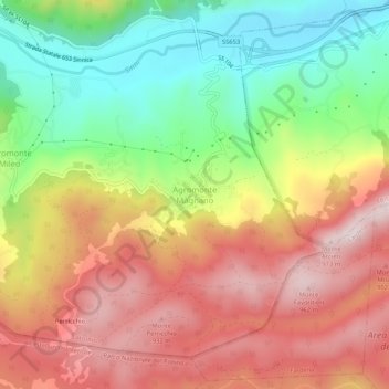 Carte topographique Agromonte Magnano, altitude, relief