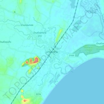 Carte topographique Bang Saphan, altitude, relief